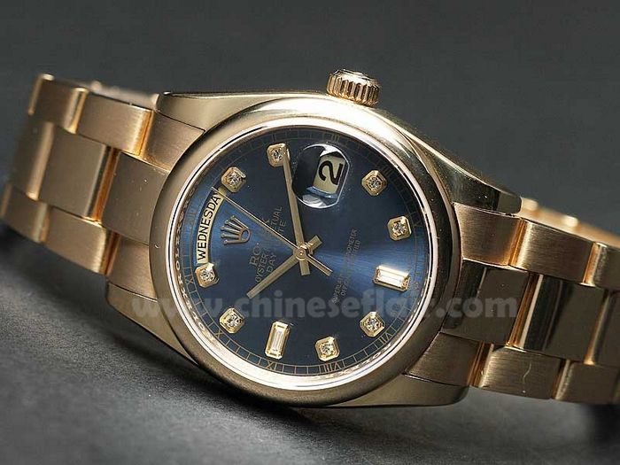 Knockoff Rolex Day-Date Watch: Yellow Gold Blue Diamond Dial